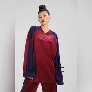Puma Fenty Rihanna Women's Velour Oversized V-Neck Pullover Wine Navy NWT